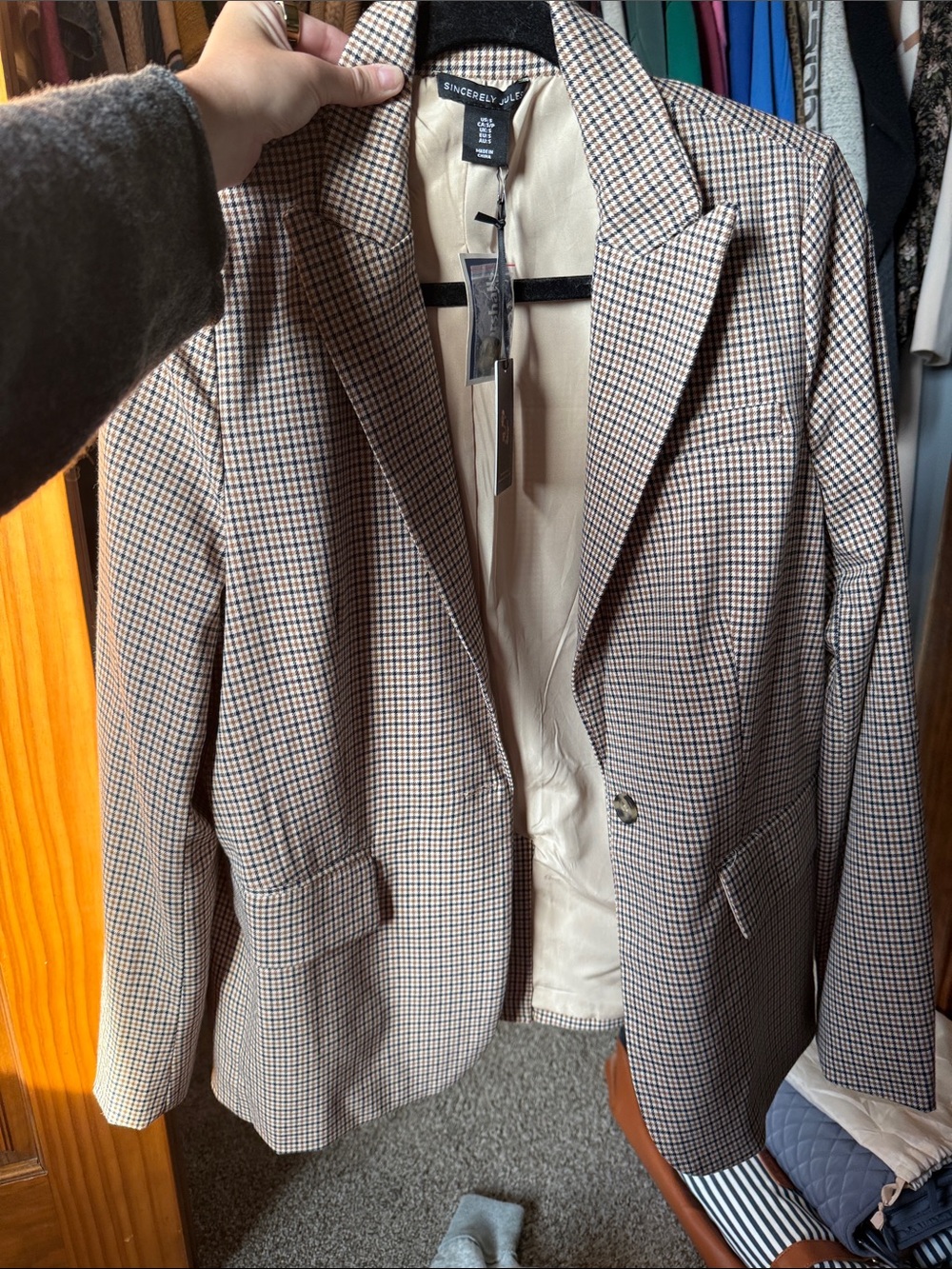 Sincerly Jules Brown Tan Check Blazer